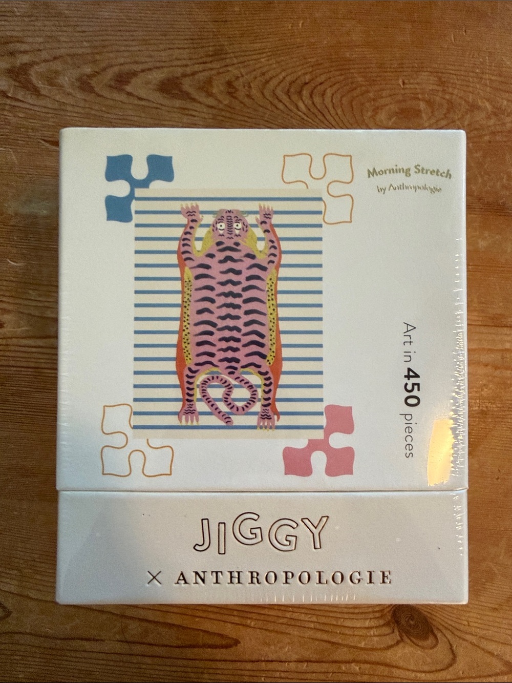 Anthropologie Puzzle Featuring Pink & Blue Striped Tiger Artwork (new in box)